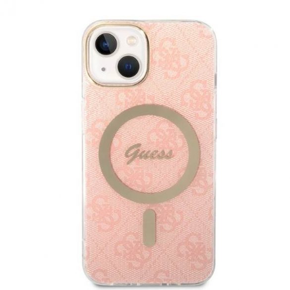 Zestaw Guess GUBPP14SH4EACSP Husă+ Încărcător iPhone 14 / 15 / 13 6,1" rożowy/roz carcasă rigidă 4G Print MagSafe