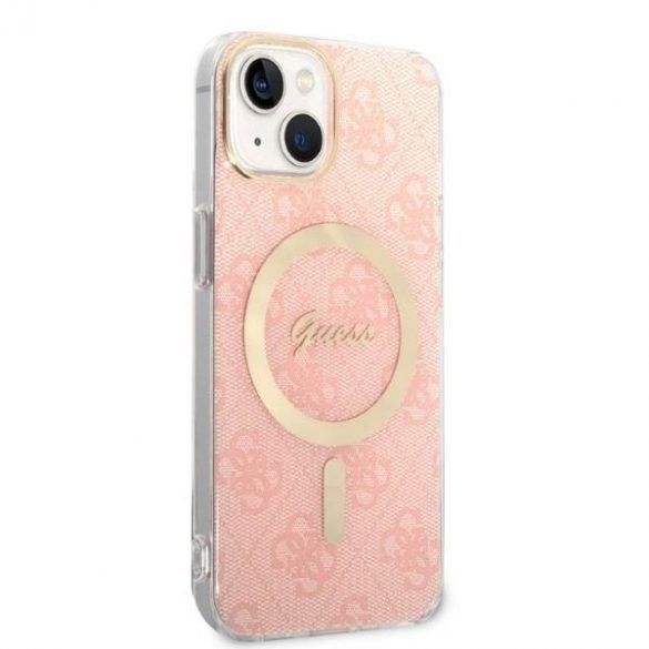 Zestaw Guess GUBPP14SH4EACSP Husă+ Încărcător iPhone 14 / 15 / 13 6,1" rożowy/roz carcasă rigidă 4G Print MagSafe