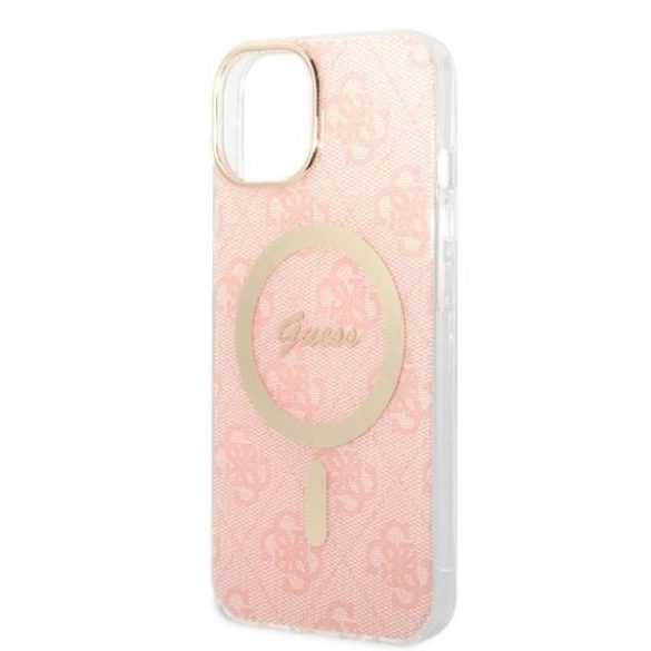 Zestaw Guess GUBPP14SH4EACSP Husă+ Încărcător iPhone 14 / 15 / 13 6,1" rożowy/roz carcasă rigidă 4G Print MagSafe