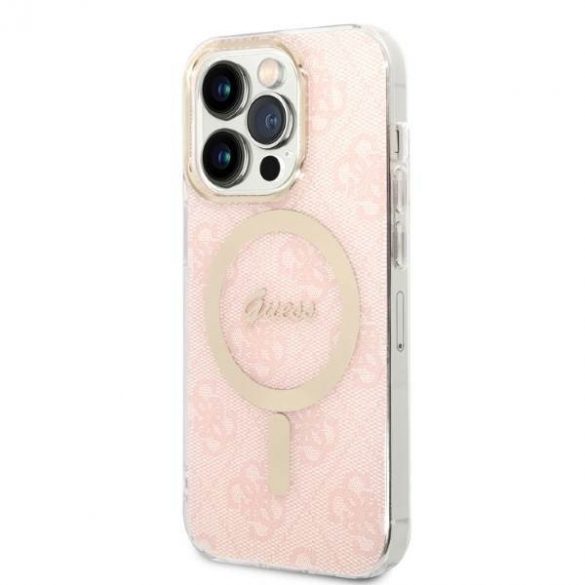 Husă Zestaw Guess GUBPP14LH4EACSP+ încărcător iPhone 14 Pro 6,1" husă rigidă rożowy/roz 4G Print MagSafe