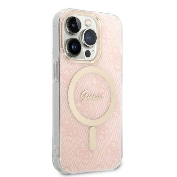 Husă Zestaw Guess GUBPP14LH4EACSP+ încărcător iPhone 14 Pro 6,1" husă rigidă rożowy/roz 4G Print MagSafe