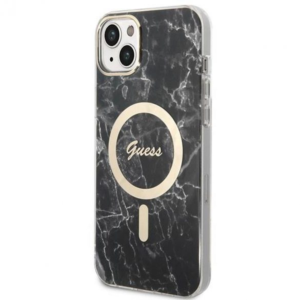 Husă Zestaw Guess GUBPP14SHMEACSK+ Încărcător iPhone 14 / 15 / 13 6,1" husă rigidă czarny/neagră Marble MagSafe