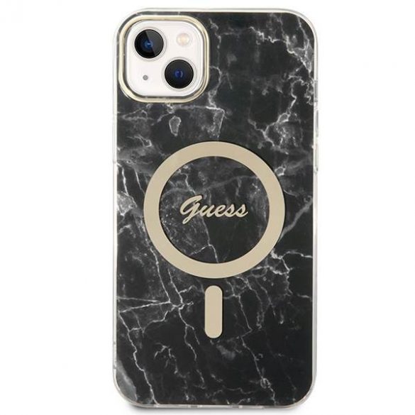 Husă Zestaw Guess GUBPP14SHMEACSK+ Încărcător iPhone 14 / 15 / 13 6,1" husă rigidă czarny/neagră Marble MagSafe