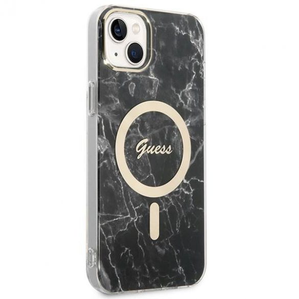 Husă Zestaw Guess GUBPP14SHMEACSK+ Încărcător iPhone 14 / 15 / 13 6,1" husă rigidă czarny/neagră Marble MagSafe