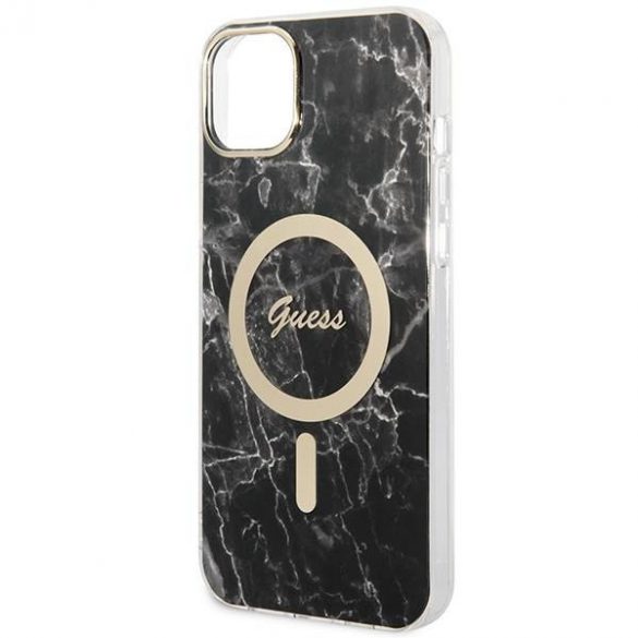 Husă Zestaw Guess GUBPP14SHMEACSK+ Încărcător iPhone 14 / 15 / 13 6,1" husă rigidă czarny/neagră Marble MagSafe