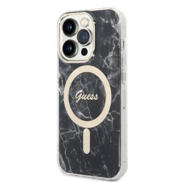 Husă Zestaw Guess GUBPP14XHMEACSK+ Încărcător iPhone 14 Pro Max 6,7" husă rigidă/neagră Husă Marble MagSafe