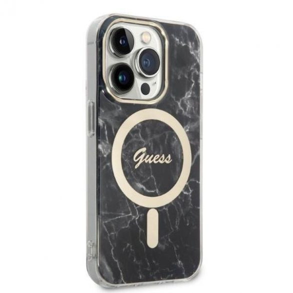 Husă Zestaw Guess GUBPP14XHMEACSK+ Încărcător iPhone 14 Pro Max 6,7" husă rigidă/neagră Husă Marble MagSafe