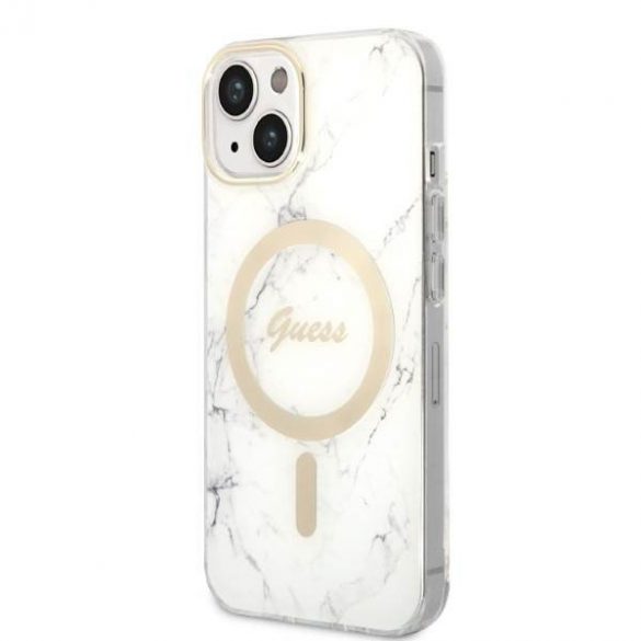 Zestaw Guess GUBPP14SHMEACSH Husă+ Încărcător iPhone 14 / 15 / 13 Husă rigidă biały/albă de 6,1" Marble MagSafe