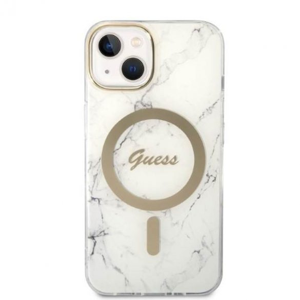 Zestaw Guess GUBPP14SHMEACSH Husă+ Încărcător iPhone 14 / 15 / 13 Husă rigidă biały/albă de 6,1" Marble MagSafe