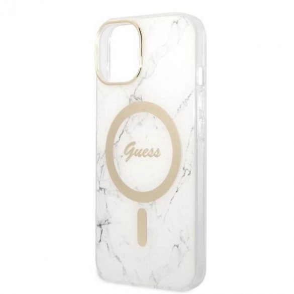 Zestaw Guess GUBPP14SHMEACSH Husă+ Încărcător iPhone 14 / 15 / 13 Husă rigidă biały/albă de 6,1" Marble MagSafe