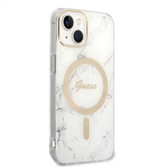 Zestaw Guess GUBPP14MHMEACSH Husă+ Încărcător iPhone 14 Plus / 15 Plus Husă rigidă biały/albă de 6,7" Marble MagSafe