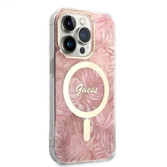 Zestaw Guess GUBPP14LHJEACSP Husă+ Încărcător iPhone 14 Pro 6,1" husă rigidă rożowy/roz Husă Jungle MagSafe