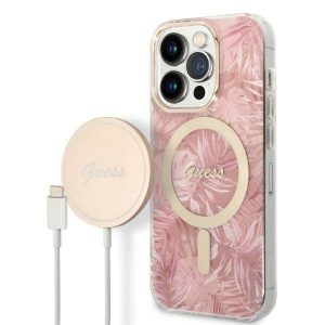 Husă Zestaw Guess GUBPP14XHJEACSP+ încărcător iPhone 14 Pro Max 6,7" husă dură rożowy/roz Husă Jungle MagSafe