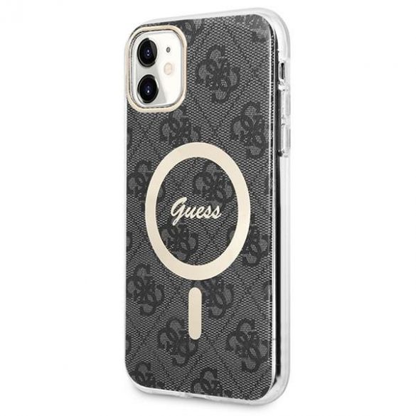 Husă Zestaw Guess GUBPN61H4EACSK+Încărcător pentru iPhone 11 6,1" carcasă rigidă, neagră, 4G Print MagSafe