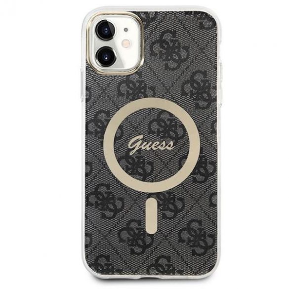 Husă Zestaw Guess GUBPN61H4EACSK+Încărcător pentru iPhone 11 6,1" carcasă rigidă, neagră, 4G Print MagSafe