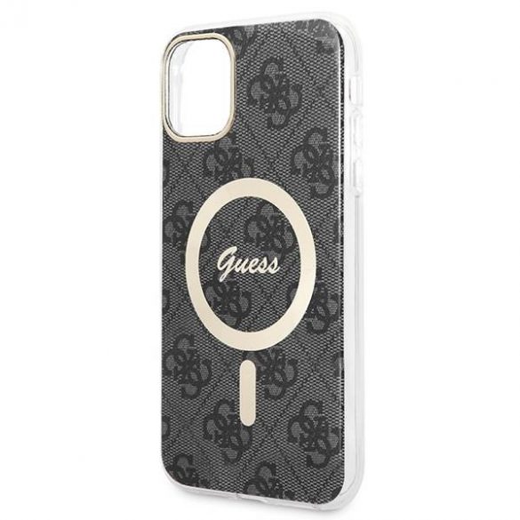 Husă Zestaw Guess GUBPN61H4EACSK+Încărcător pentru iPhone 11 6,1" carcasă rigidă, neagră, 4G Print MagSafe