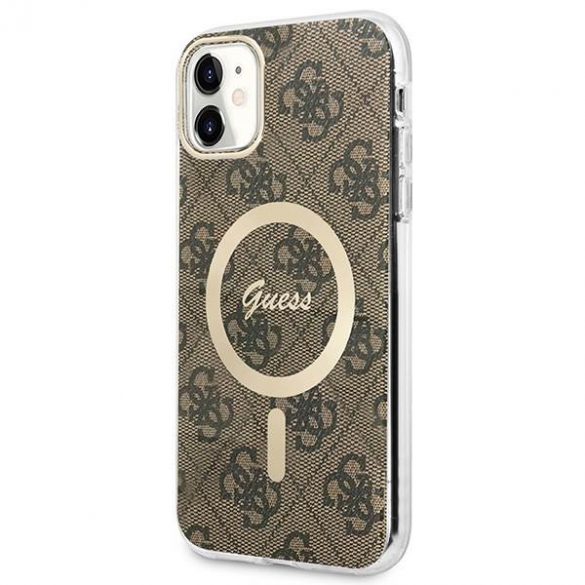 Husă Zestaw Guess GUBPN61H4EACSW+Încărcător iPhone 11 6,1" husă rigidă maro/brązowy 4G Print MagSafe