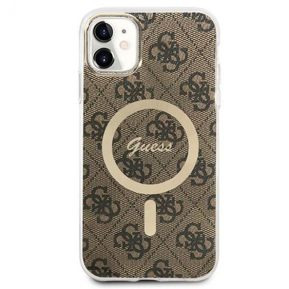 Husă Zestaw Guess GUBPN61H4EACSW+Încărcător iPhone 11 6,1" husă rigidă maro/brązowy 4G Print MagSafe