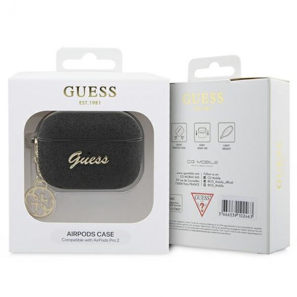 Guess GUAP2GLGSHK AirPods Pro 2 (2022/2023) Husă negru / negru Glitter Flake 4G Charm