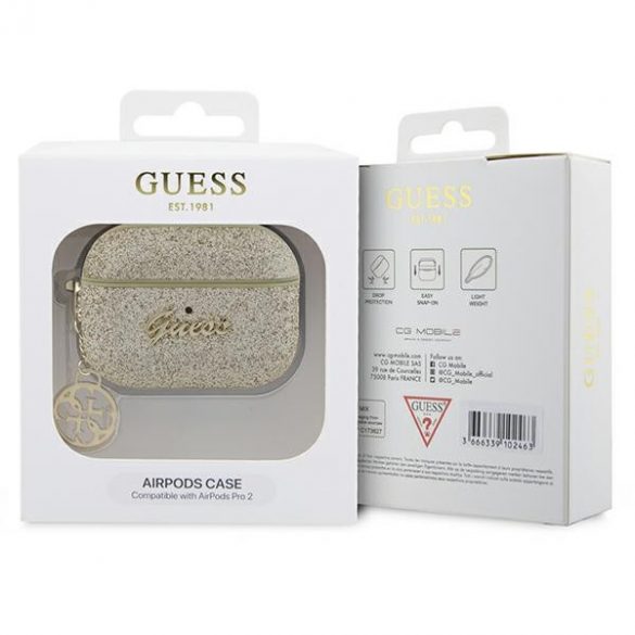 Guess GUAP2GLGSHD husă AirPods Pro 2 (2022/2023) złoty/aurie Glitter Flake 4G Charm