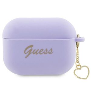 Husă Guess GUAP2LSCHSU pentru AirPods Pro 2 (2022/2023) violet/violet din silicon, colecția Charm Heart