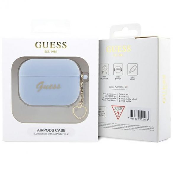 Husă Guess GUAP2LSCHSB AirPods Pro 2 (2022/2023) niebieski/albastru Silicone Charm Heart Collection