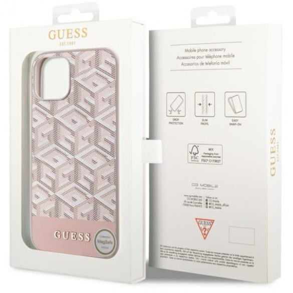 Guess GUHMP14MHGCFSEP Husă rigidă pentru iPhone 14 Plus / 15 Plus 6,7" rożowy/roz GCube Stripes MagSafe