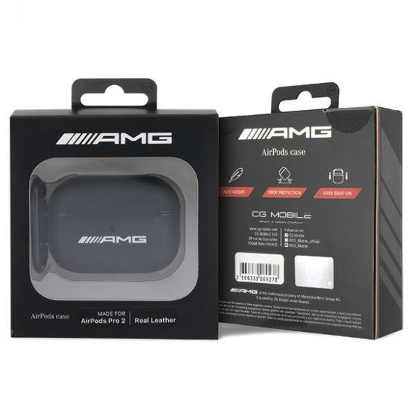 Husă AMG AMAP2SLWK AirPods Pro 2, negru, piele, logo alb