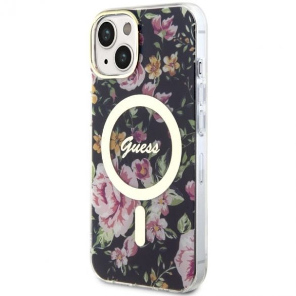 Guess GUHMP14SHCFWSK iPhone 14 / 15 / 13 6.1" negru / negru hard Husă Flower MagSafe