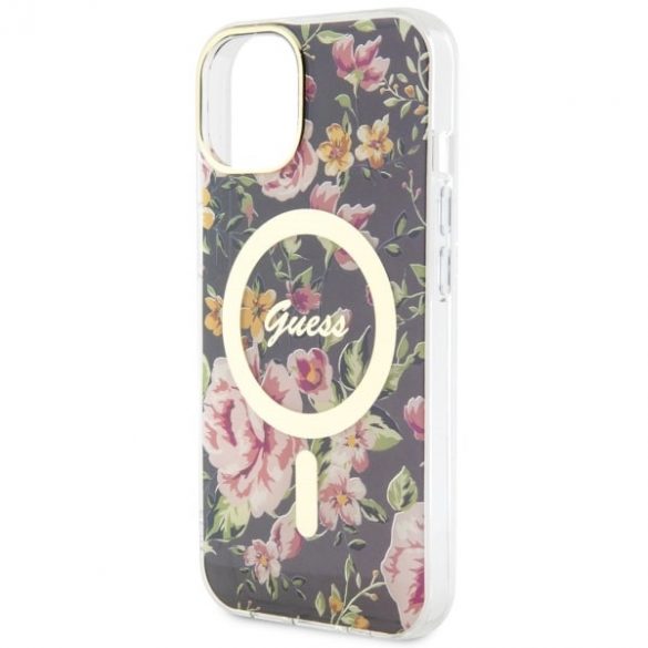 Guess GUHMP14SHCFWSK iPhone 14 / 15 / 13 6.1" negru / negru hard Husă Flower MagSafe