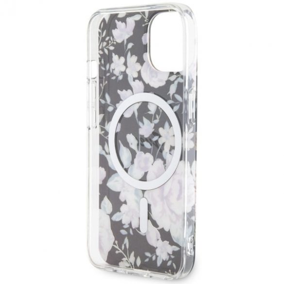 Guess GUHMP14MHCFWSK Husă rigidă pentru iPhone 14 Plus / 15 Plus de 6,7 inchi, neagră/czarny Flower MagSafe