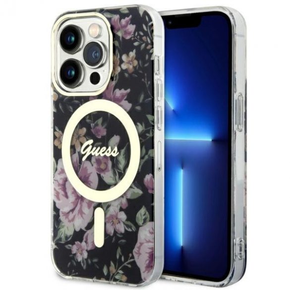 Guess GUHMP14LHCFWSK iPhone 14 Pro 6.1 carcasă rigidă/neagră Flower MagSafe"