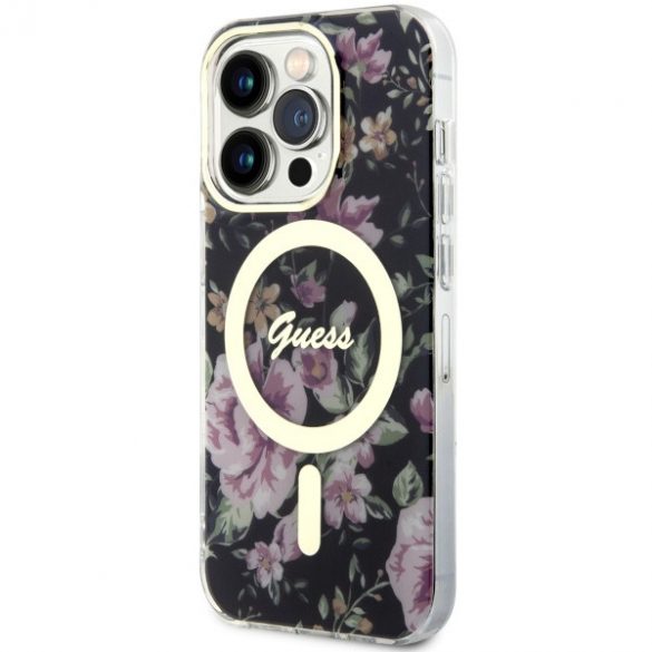 Guess GUHMP14LHCFWSK iPhone 14 Pro 6.1 carcasă rigidă/neagră Flower MagSafe"