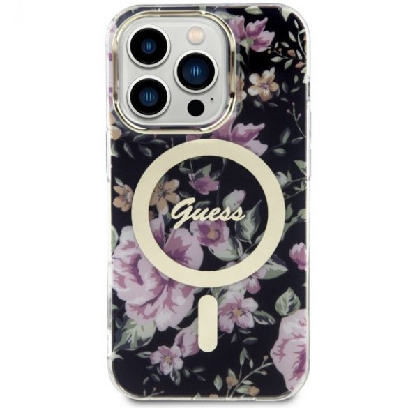 Guess GUHMP14LHCFWSK iPhone 14 Pro 6.1 carcasă rigidă/neagră Flower MagSafe"