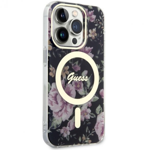 Guess GUHMP14LHCFWSK iPhone 14 Pro 6.1 carcasă rigidă/neagră Flower MagSafe"