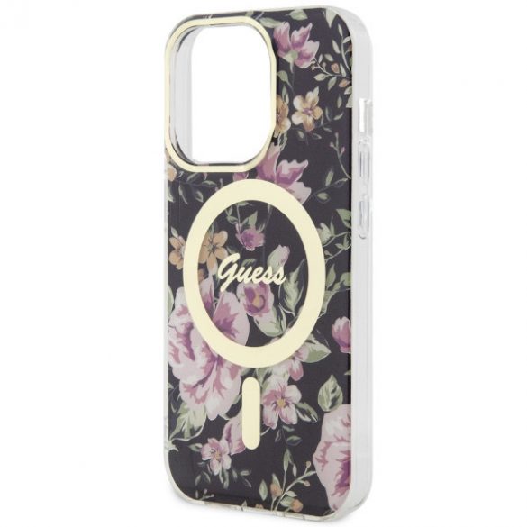 Guess GUHMP14LHCFWSK iPhone 14 Pro 6.1 carcasă rigidă/neagră Flower MagSafe"