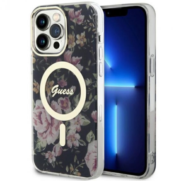 Guess GUHMP14XHCFWSK iPhone 14 Pro Max 6.7 carcasă rigidă/neagră Flower MagSafe"