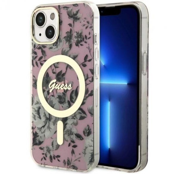 Guess GUHMP14SHCFWSP iPhone 14 / 15 / 13 6.1" rożowy/roz hardcase Flower MagSafe