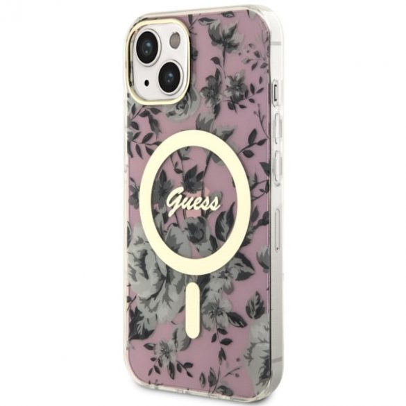 Guess GUHMP14SHCFWSP iPhone 14 / 15 / 13 6.1" rożowy/roz hardcase Flower MagSafe