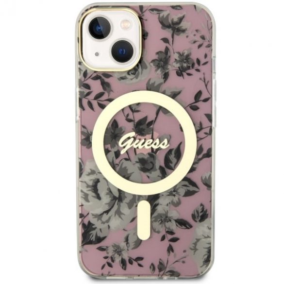 Guess GUHMP14SHCFWSP iPhone 14 / 15 / 13 6.1" rożowy/roz hardcase Flower MagSafe