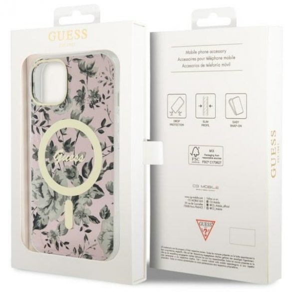 Guess GUHMP14SHCFWSP iPhone 14 / 15 / 13 6.1" rożowy/roz hardcase Flower MagSafe