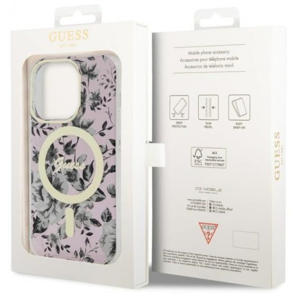 Guess GUHMP14LHCFWSP iPhone 14 Pro 6.1 rożowy/roz hardcase Flower MagSafe"