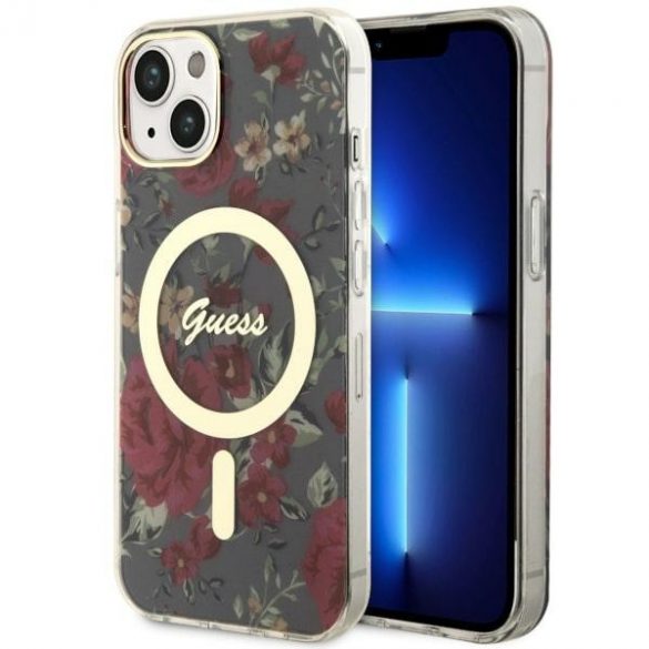 Guess GUHMP14SHCFWSA iPhone 14 / 15 / 13 6.1" zielony/kaki hardcase Flower MagSafe