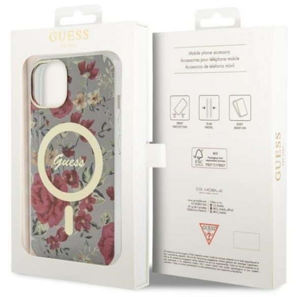 Guess GUHMP14SHCFWSA iPhone 14 / 15 / 13 6.1" zielony/kaki hardcase Flower MagSafe