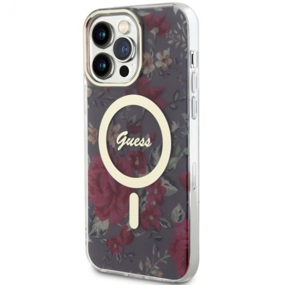 Husă rigidă Guess GUHMP14XHCFWSA pentru iPhone 14 Pro Max 6,7 zielony/kaki Flower MagSafe"