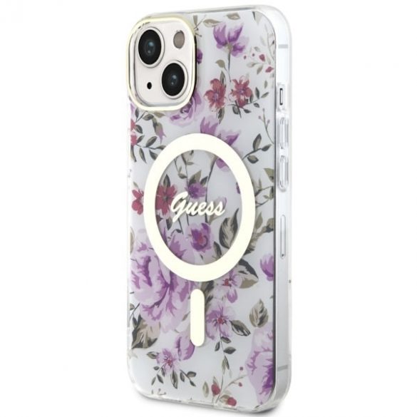 Guess GUHMP14SHCFWST iPhone 14 / 15 / 13 6.1"Husărigidă transparentă Flower MagSafe