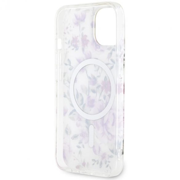 Guess GUHMP14MHCFWST Husă rigidă transparentă pentru iPhone 14 Plus / 15 Plus de 6,7 inchi Flower MagSafe