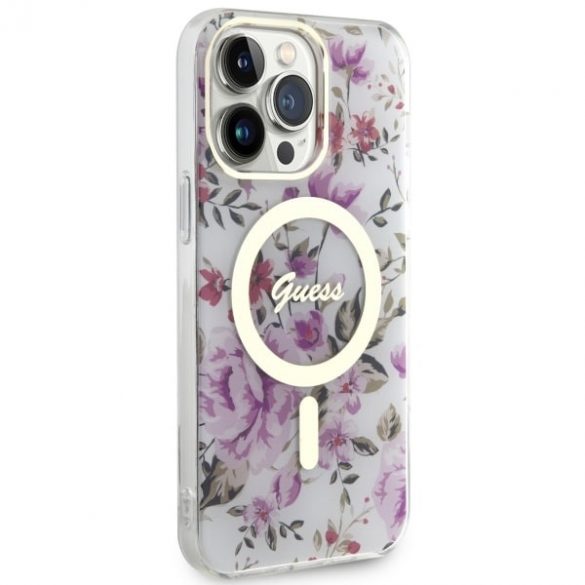 Guess GUHMP14LHCFWST Husă rigidă transparentă pentru iPhone 14 Pro 6.1 Flower MagSafe"