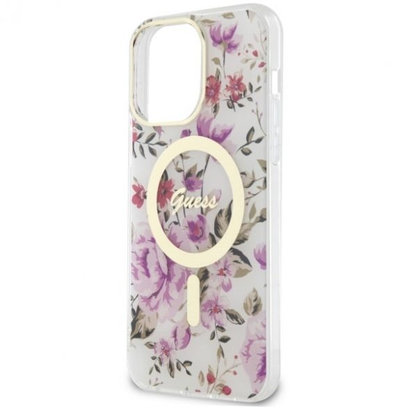 Guess GUHMP14LHCFWST Husă rigidă transparentă pentru iPhone 14 Pro 6.1 Flower MagSafe"