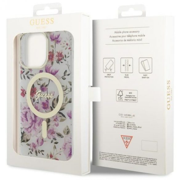 Guess GUHMP14LHCFWST Husă rigidă transparentă pentru iPhone 14 Pro 6.1 Flower MagSafe"